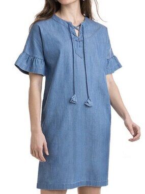 NWOT Vineyard Vines Chambray Flutter Sleeve Lace Up Dress